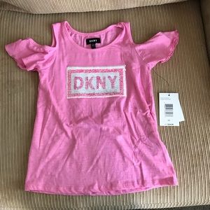 DKNY cold shoulder shirt with reversible sequins